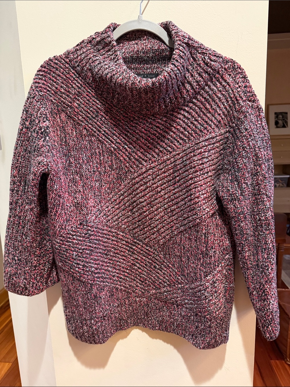 Rag & Bone Turtleneck Marled Knit Sweater in Red and Black